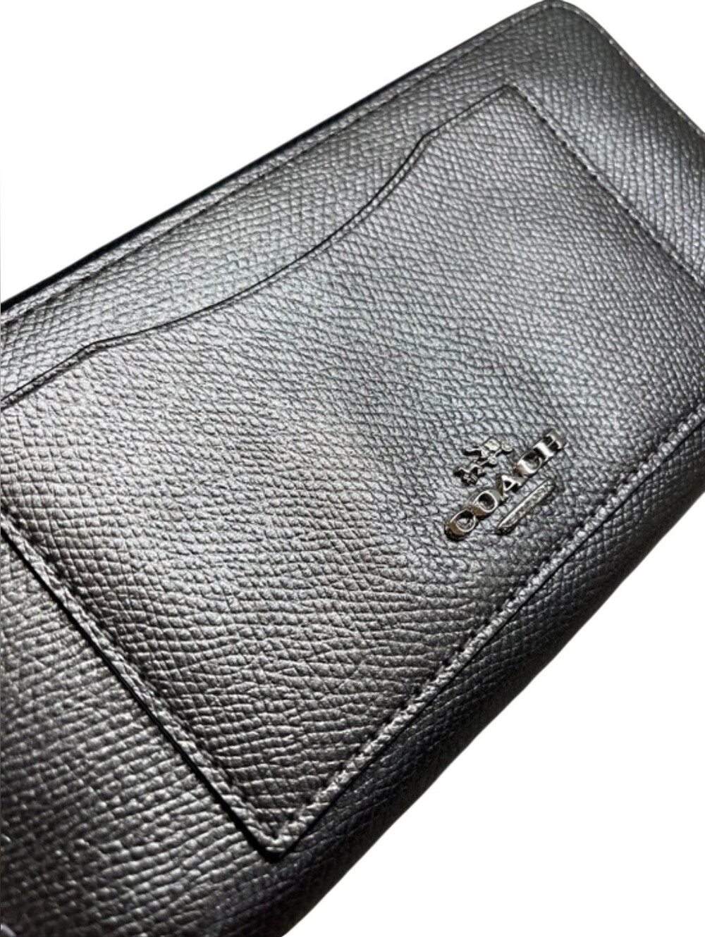 COACH Accordion Zip Around Wallet Pewter Cross Grain Leather - Picture 3 of 6